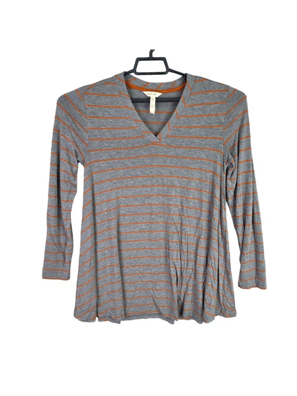 Womens Matilda Jane Gray & Rust Striped V-Neck Tunic Top 3/4 Sleeve Size M